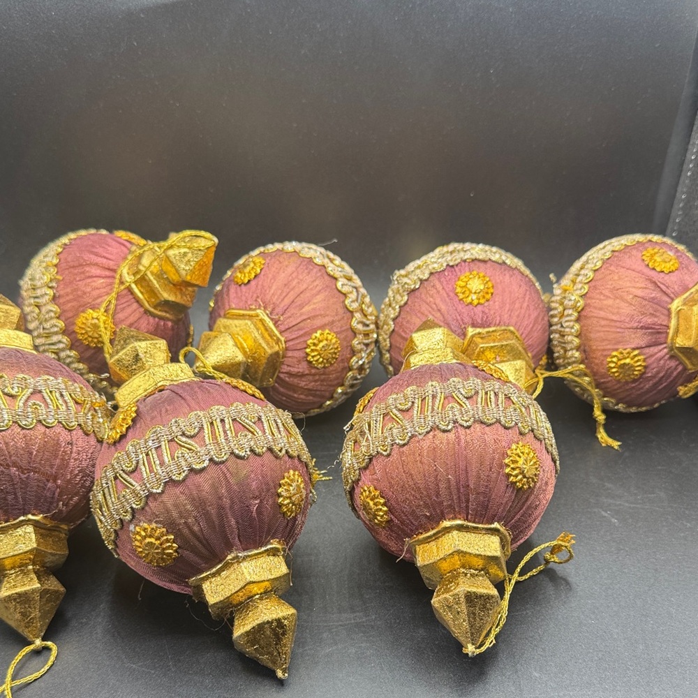 Unique Plum and Gold Teardrop Christmas Ornament x7